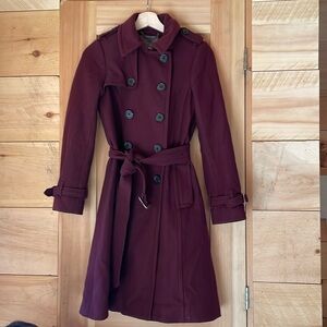 J Crew Burgundy Wool Trench Coat